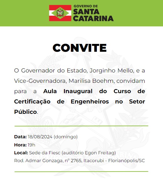 Convite: Aula inaugural do Curso de Certificação de Engenheiros no Setor Público